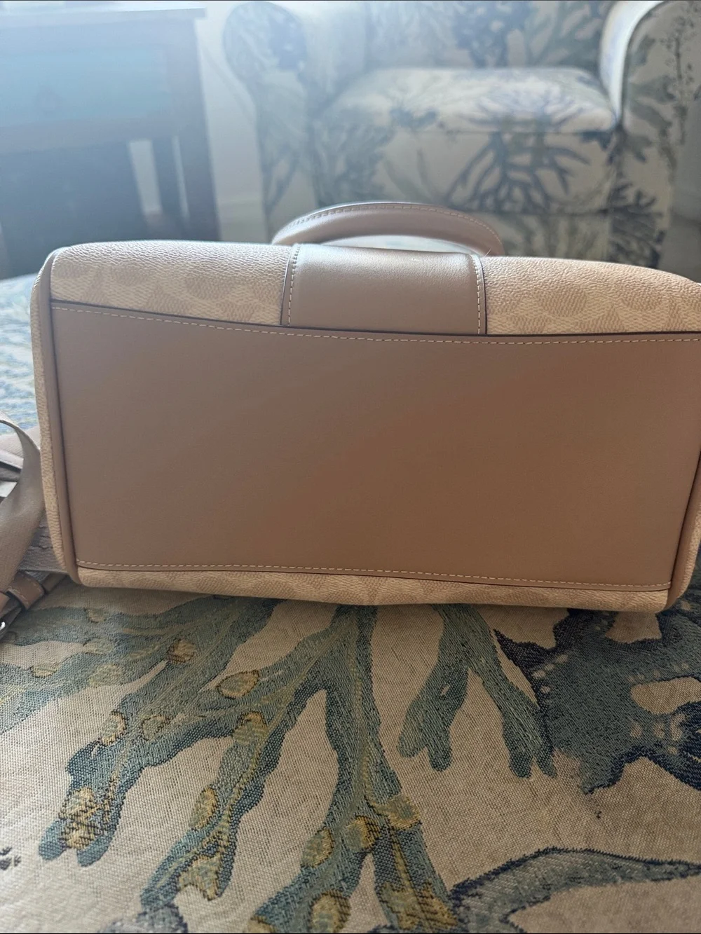 Coach Taupe and Cream Leather Satchel Handbag